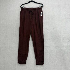 Old Navy Pants Womens Small Tall Burgundy Linen Blend High Rise Straight Leg